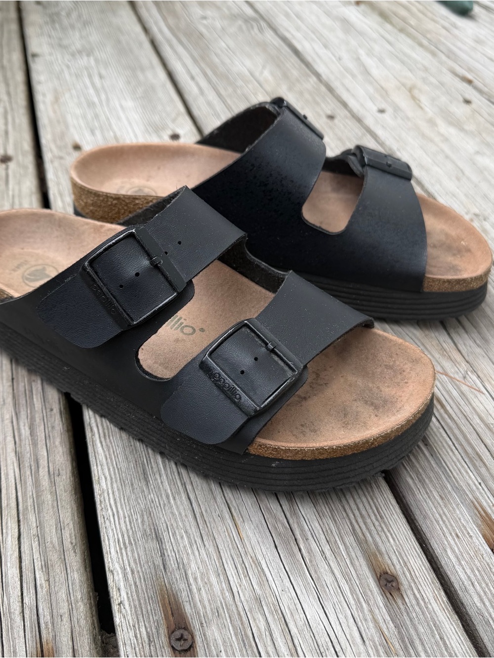 Papillio size 39 Black Platform Two Buckle Slide Sandal GUC Vegan - Picture 9 of 9